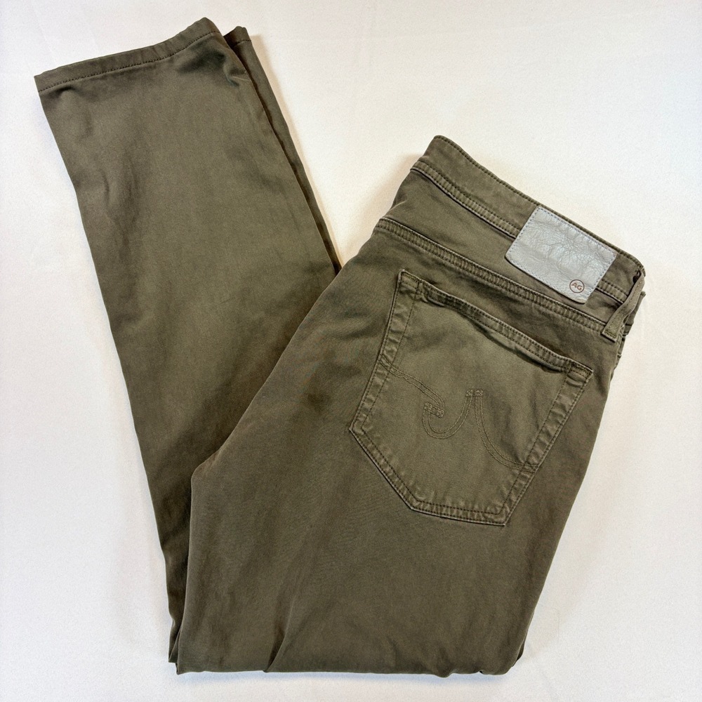 AG Adriano Goldschmied Dylan Men 36x27 Green Sueded Sateen SUD Slim Skinny Pants